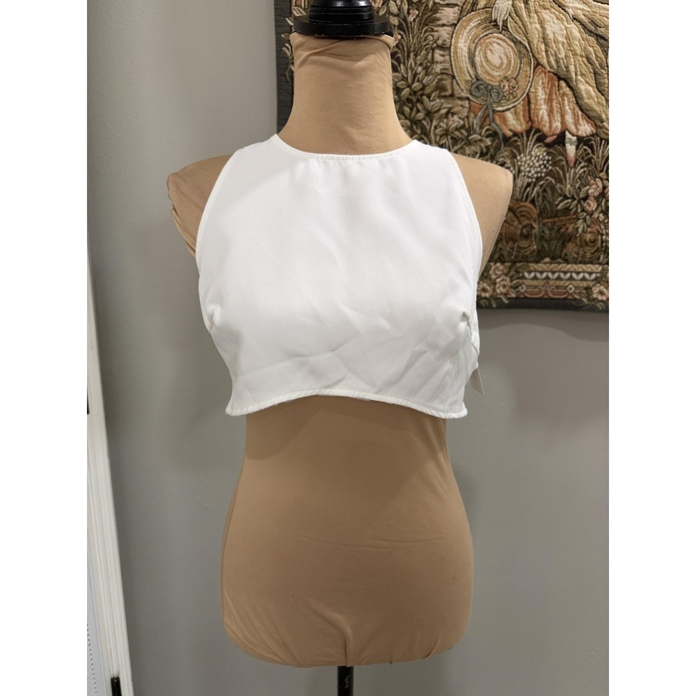 Milumia Tank Top Womens Small White High Neck Cropped Zip Back‎ Stretch